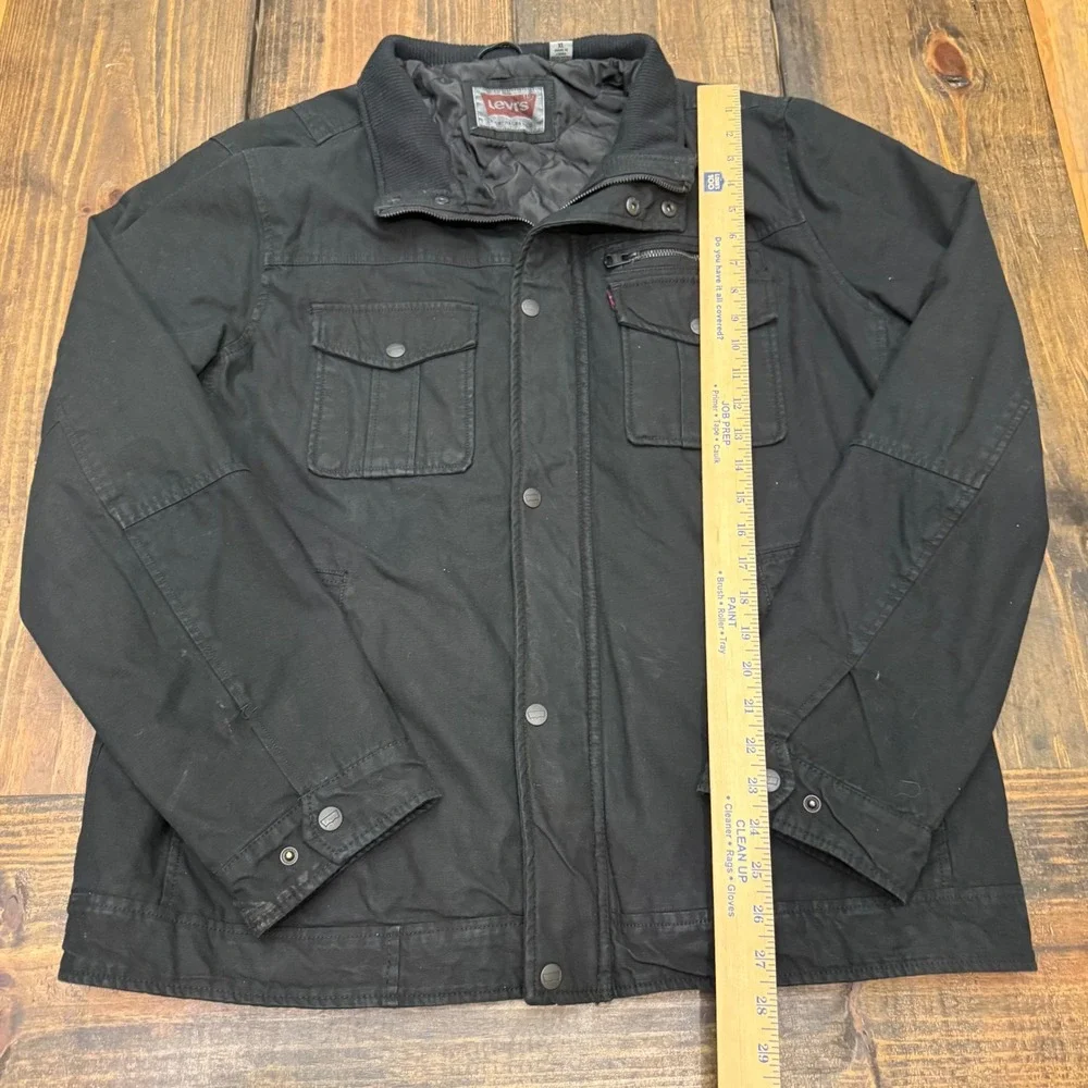 Levis Mens Black Canvas Quilted Field Jacket XL Full‎ Zip Snap utility, pockets